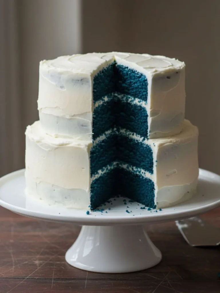 Blue Velvet Cake Recipe Blue velvet cake cut open revealing vibrant blue layers and smooth cream cheese filling