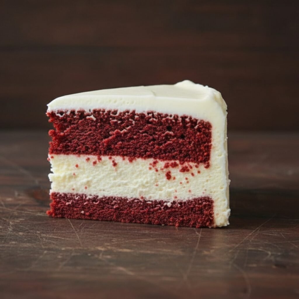 Red Velvet Cheesecake Recipe close up texture of red velvet cheesecake cake with cream cheese frosting