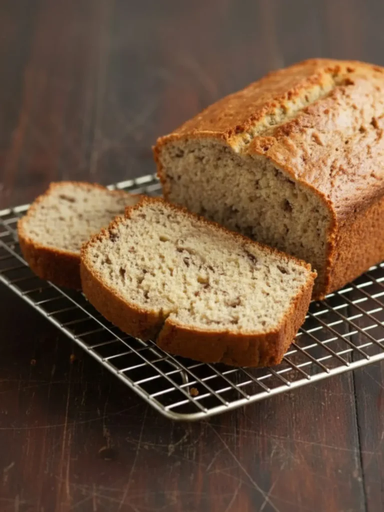 Banana Bread Recipe Close view of golden brown banana bread from a homemade banana bread recipe highlighting the caramelized crust and soft moist texture on the loaf surface.