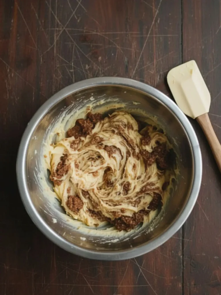Banana Bread Recipe Butter and brown sugar creamed together in a mixing bowl for banana bread recipe forming a smooth sweet base mixture.