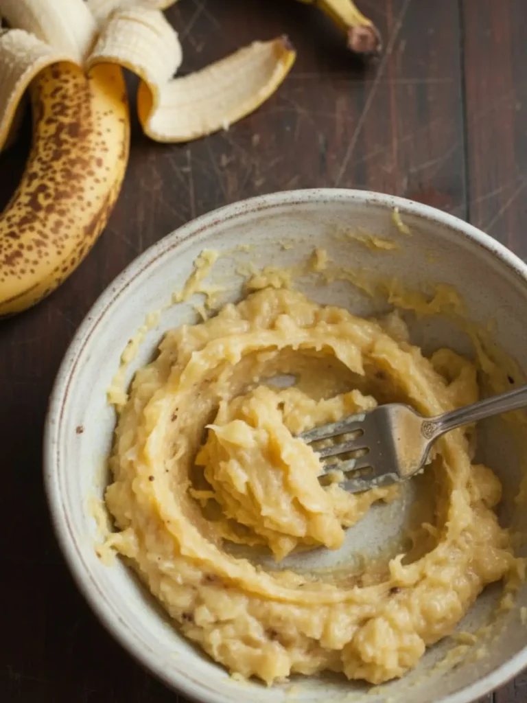 Banana Bread Recipe Overripe bananas mashed with a fork into soft banana puree used as the key flavor ingredient in this moist banana bread recipe.