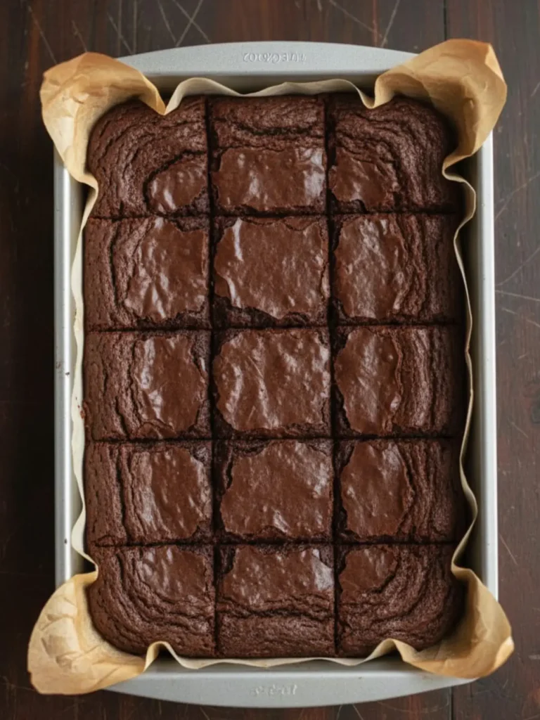 Brookies (Brownie Cookies) Recipe Freshly baked brookies cut into perfect squares in baking pan showing fudgy brownie top with crackly surface