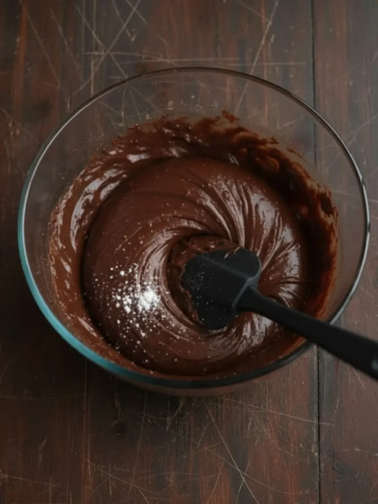 Brookies (Brownie Cookies) Recipe Flour and baking powder folded into thick fudgy chocolate brownie batter with rubber spatula