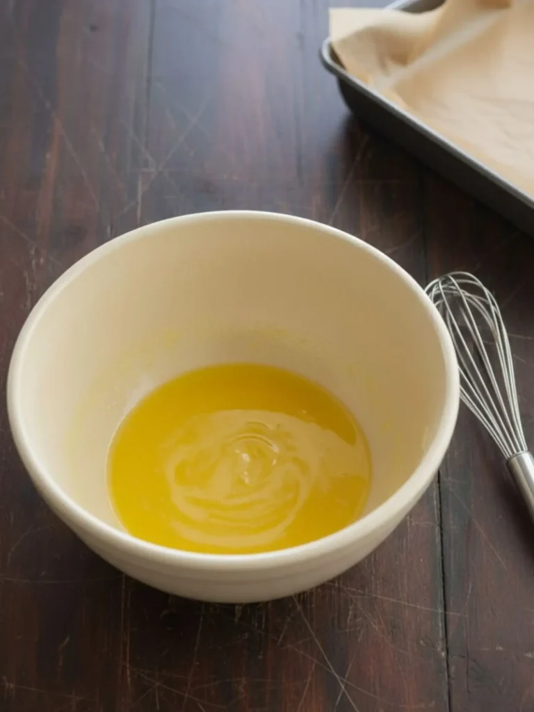 Homemade Brownie Recipe Brownie recipe step 1 with an 8-inch square metal pan lined with parchment paper and baking tools arranged for preparation.