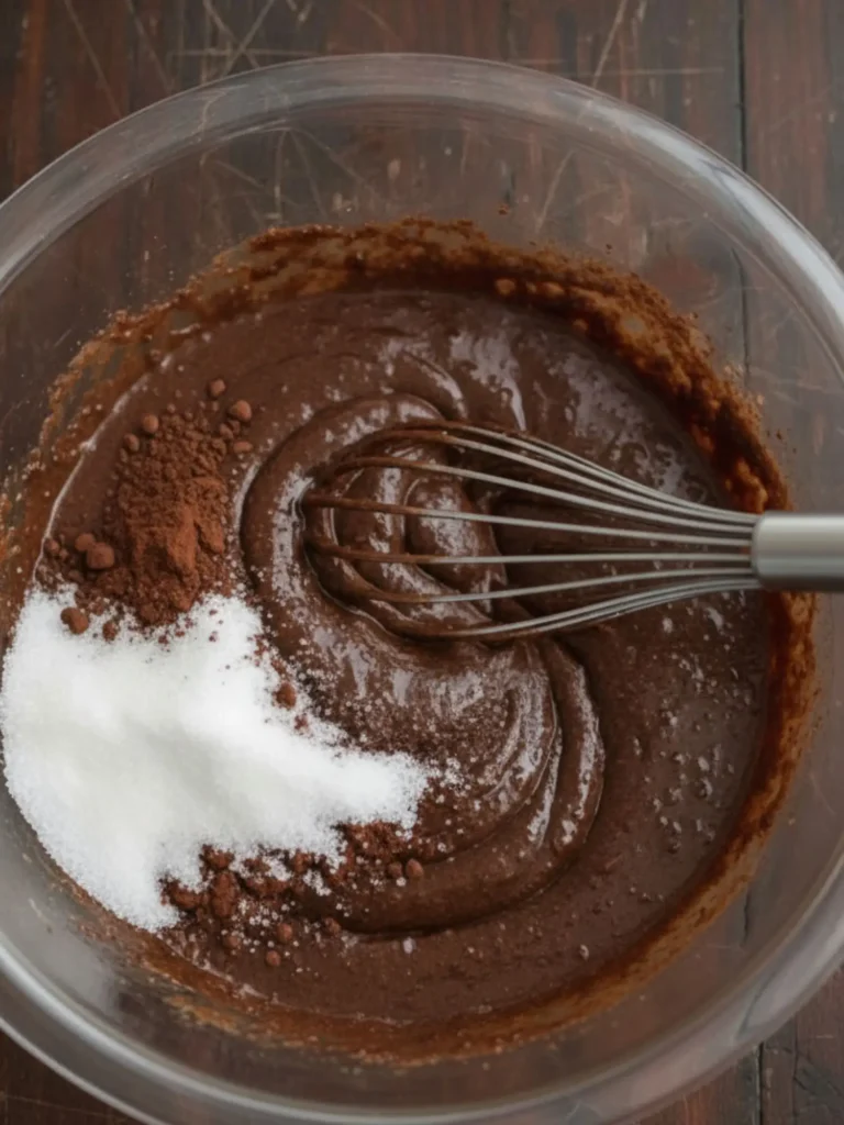 Homemade Brownie Recipe Brownie recipe step 2 showing melted butter in the same mixing bowl, ready for mixing into the chocolate brownie batter.