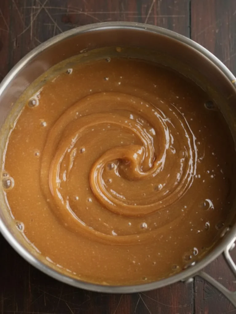 Do Nothing Cake Recipe Coconut pecan glaze mixture boiling while preparing Do Nothing Cake topping