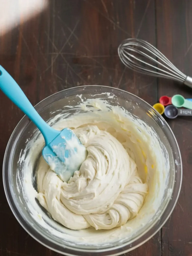 Cheesecake Cookies Recipe Flour, baking powder, and salt whisked together in a bowl as the dry mixture for cheesecake cookies dough.