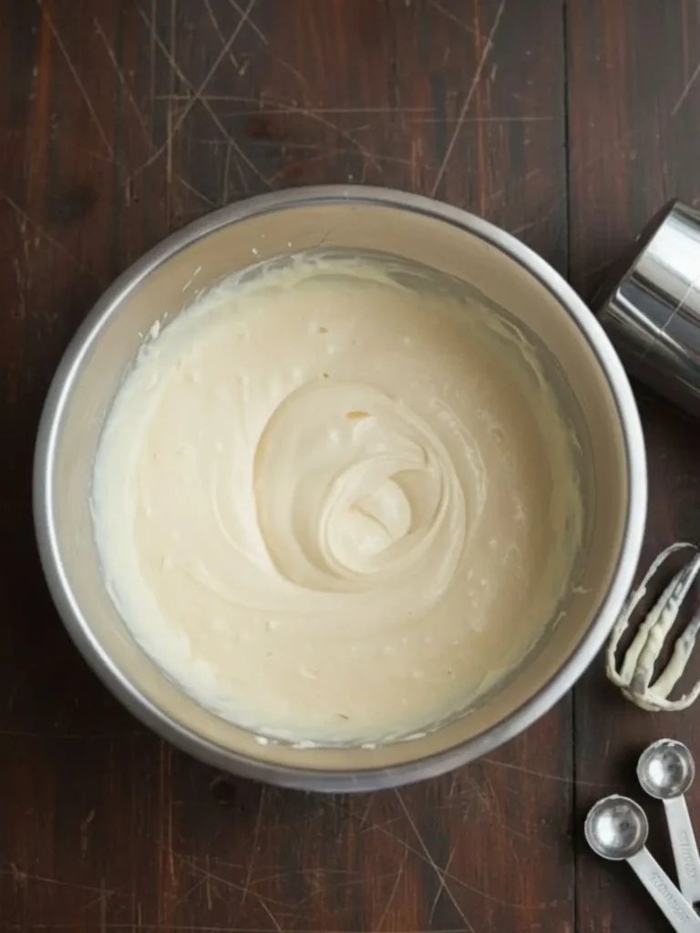 Cheesecake Cookies Recipe Cream cheese cookie batter thickening as flour mixture is incorporated into the dough for homemade cheesecake cookies.