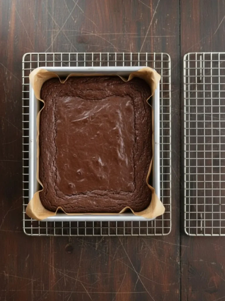 Cosmic Brownies Recipe Baked cosmic brownies in the same square pan with set edges, a slightly shiny top, and a soft fudgy center after baking.