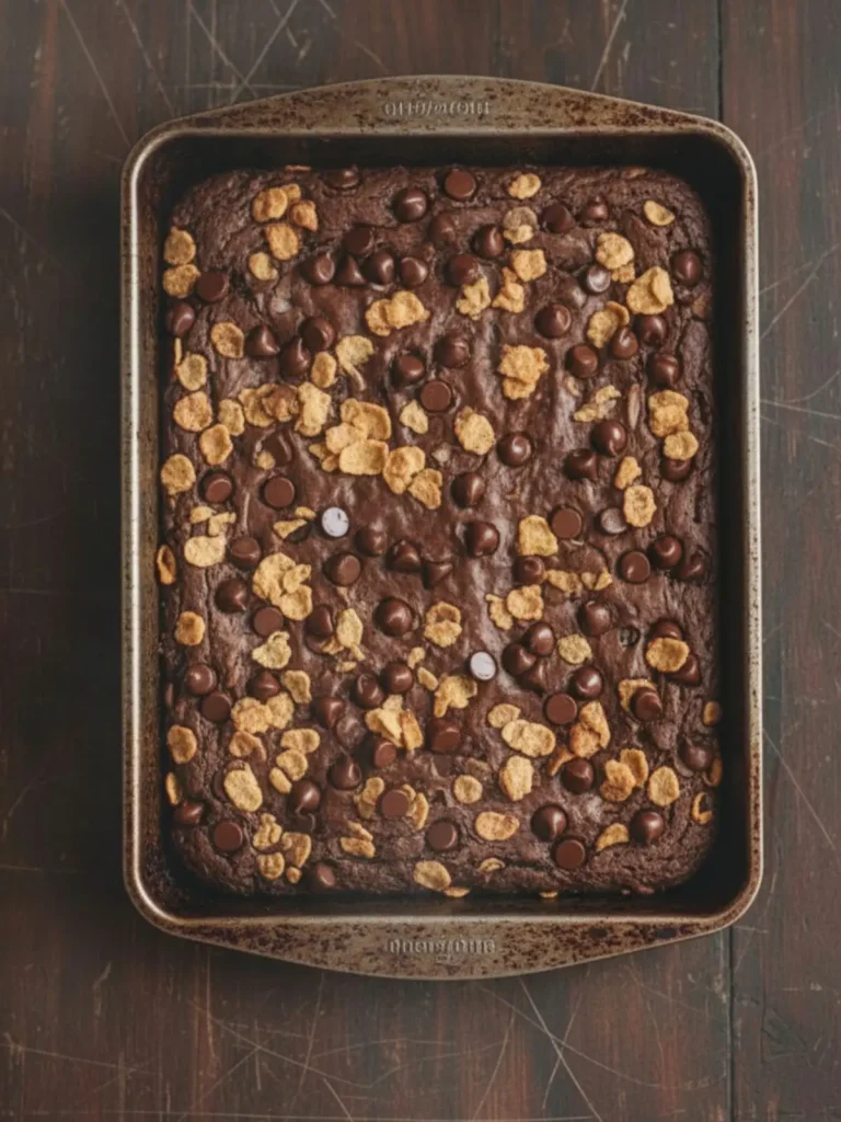 Crispy Brownies Single crispy brownie shard in macro view highlighting thin crisp edges, crackled surface, and rich chocolate texture