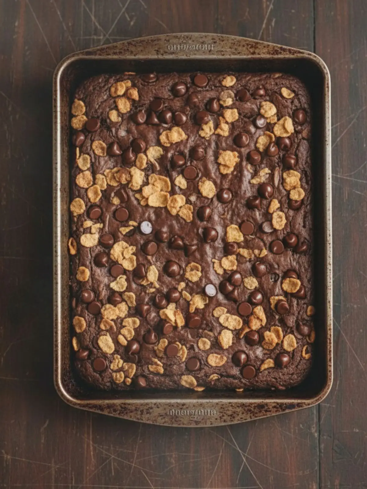Single crispy brownie shard in macro view highlighting thin crisp edges, crackled surface, and rich chocolate texture