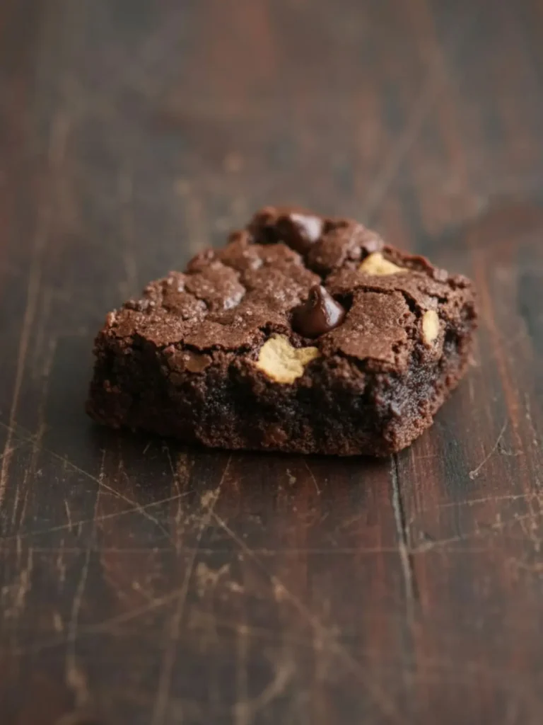 Crispy Brownies Crispy brownies broken into thin crunchy pieces showing brittle texture and chocolate chips throughout the finished batch