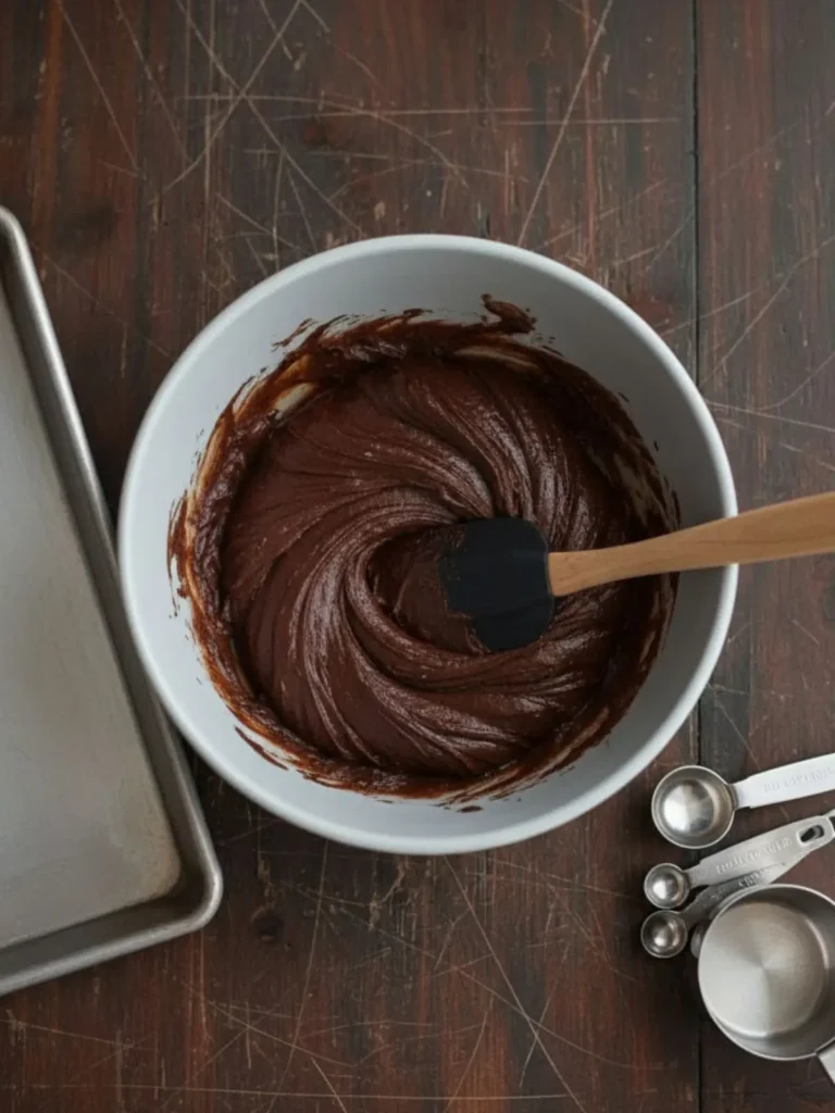 Double Chocolate Chip Cookies Dry cocoa flour mixture added to the wet ingredients forming thick chocolate cookie dough for double chocolate chip cookies.