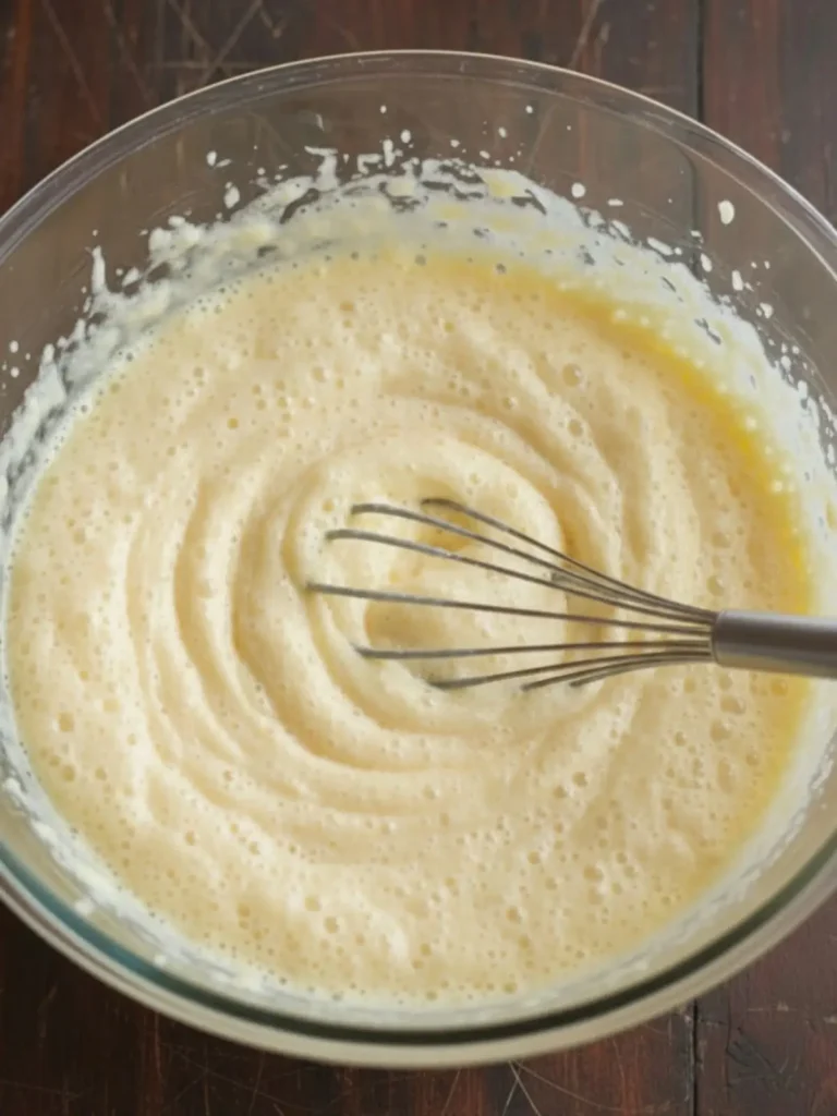Espresso Brownies (Coffee Flavor) Recipe Room temperature eggs and granulated sugar heavily whisked into a thick, pale yellow, frothy foam inside a large clear glass mixing bowl.