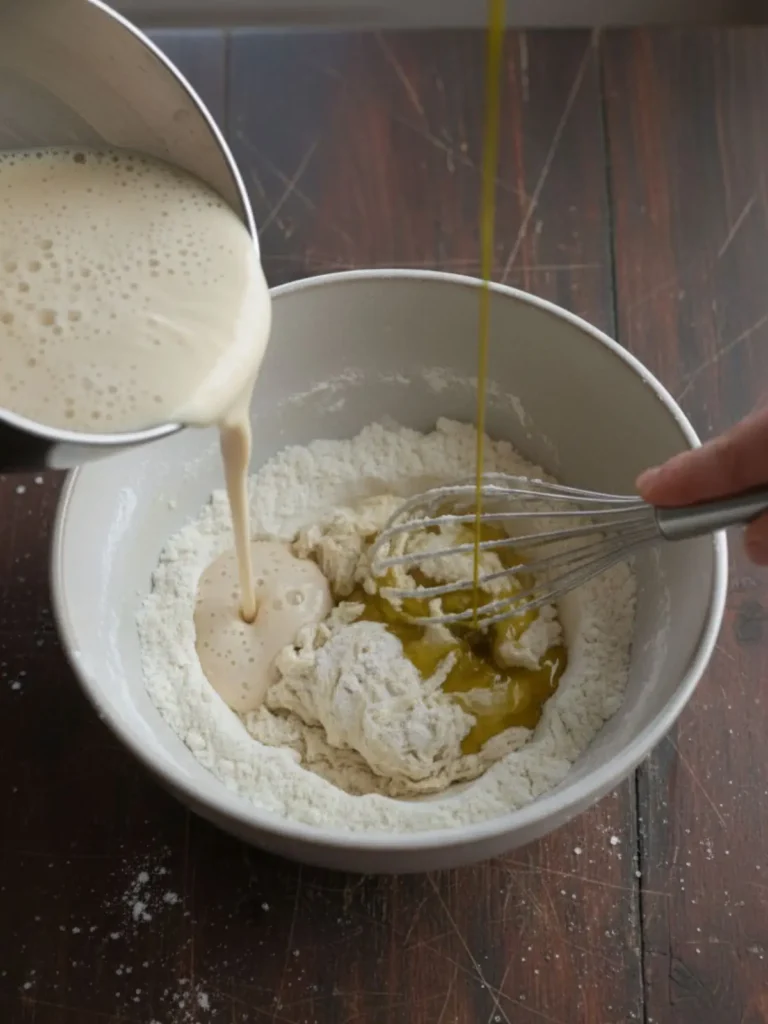 Homemade Pizza Dough Recipe The dough being kneaded by hand on a floured surface, transitioning from a rough ball to a smooth and elastic texture, a crucial step for the perfect pizza dough.