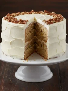 easy homemade recipes BakeCrave Classic hummingbird cake recipe shown at a side angle with smooth cream cheese frosting layers