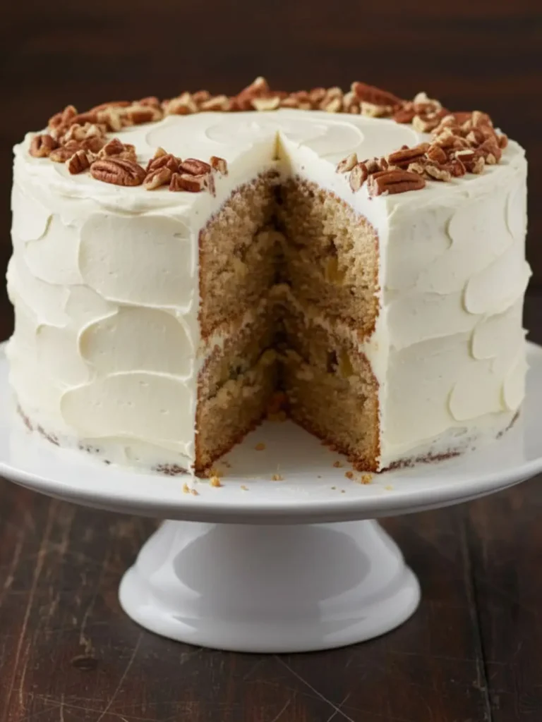 Hummingbird Cake Recipe Classic hummingbird cake recipe shown at a side angle with smooth cream cheese frosting layers