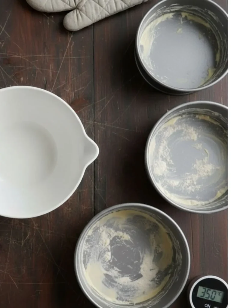 Hummingbird Cake Recipe Preparing cake pans for hummingbird cake recipe before mixing batter