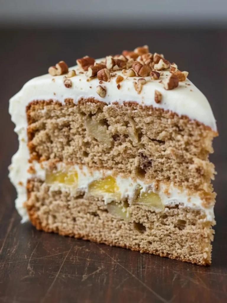 Hummingbird Cake Recipe Close-up plated slice of hummingbird cake recipe showing soft crumb texture and cream cheese frosting