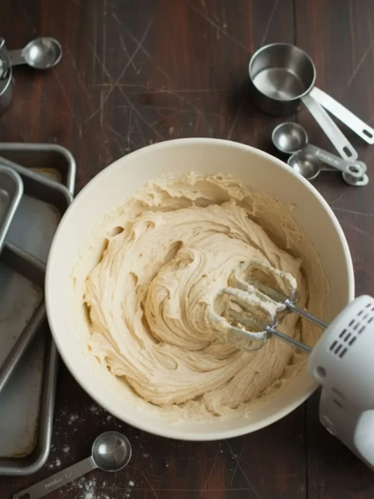 Oatmeal Raisin Cookies Recipe Softened butter creamed with brown sugar and granulated sugar in a mixing bowl using an electric mixer to create the base for oatmeal raisin cookie dough.