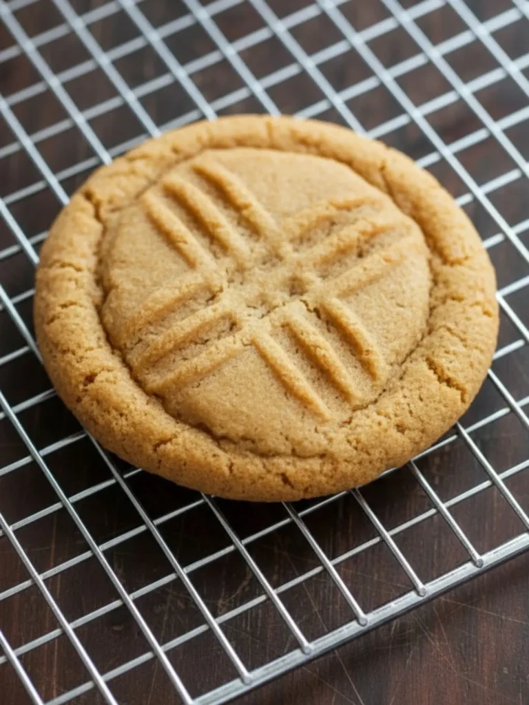 Best Peanut Butter Cookies Recipe Single peanut butter cookie resting on cooling rack showing classic fork pattern and golden baked surface typical of a homemade peanut butter cookies recipe.