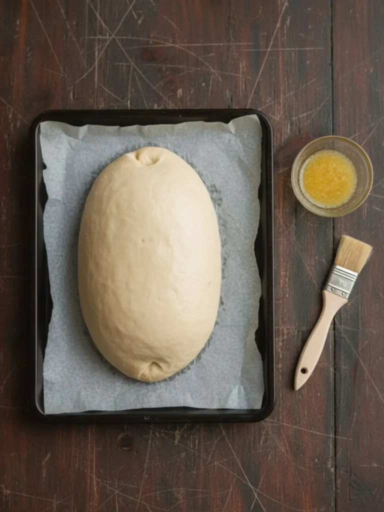 Sausage Bread Recipe Step 5 of Sausage Bread shows browned sausage, Italian blend cheese, and chopped parsley layered evenly over the creamy cheese spread on the dough.