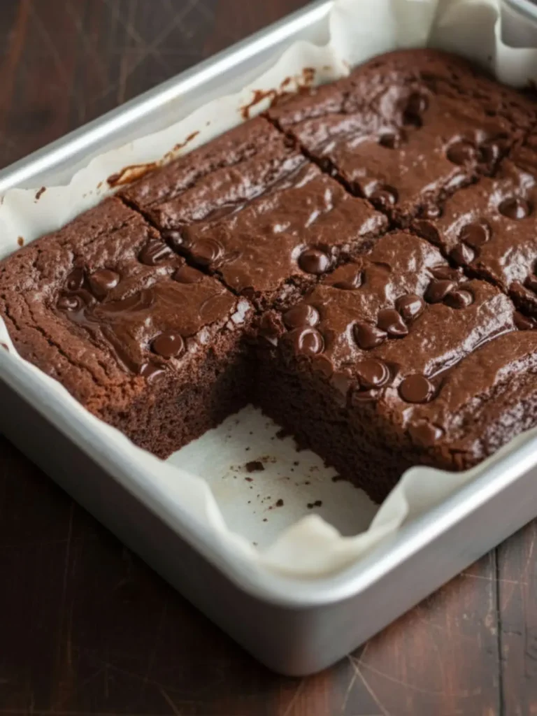 Fudgy Homemade Brownies Close-up texture of seriously fudgy homemade brownies showing glossy tops, dense moist centers, and rich chocolate pockets in the baked squares