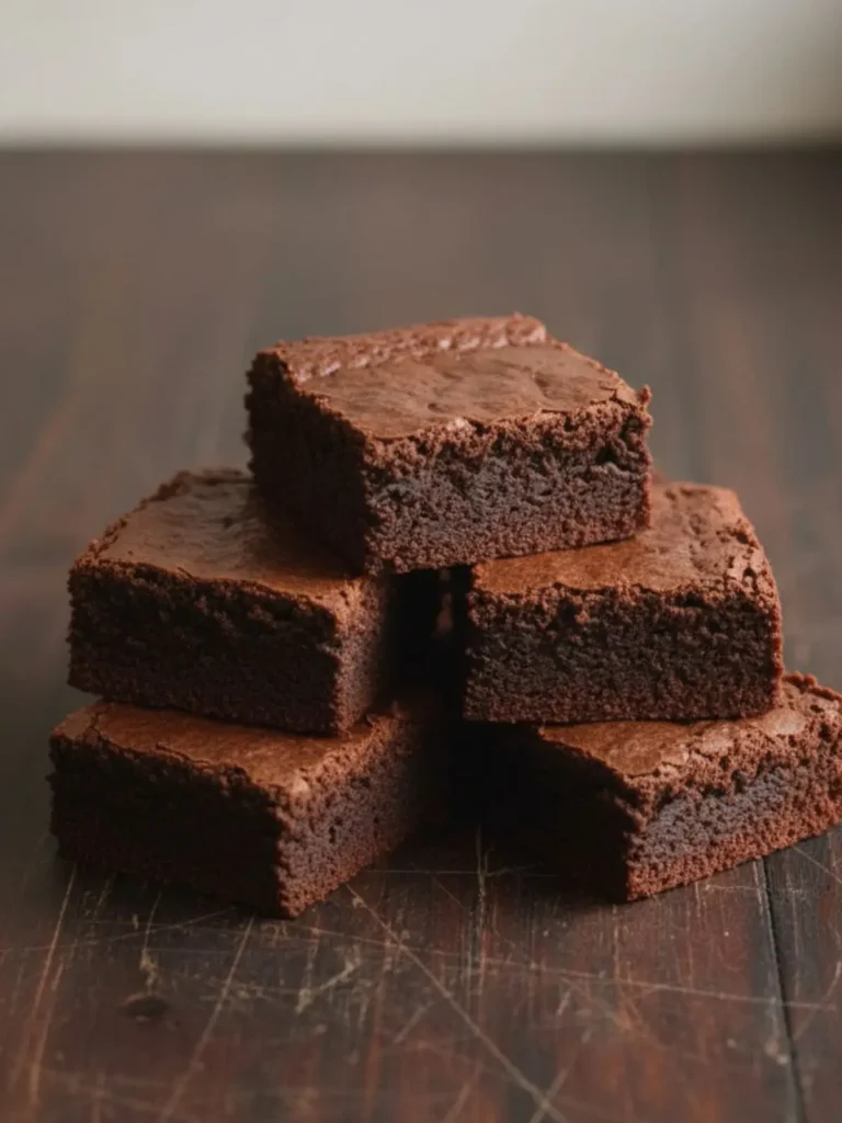 Fudgy Homemade Brownies Side view of sliced seriously fudgy homemade brownies showing the dense interior crumb, shiny top, and clean edges after cooling and cutting