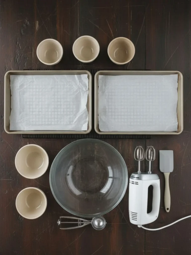 Snickerdoodles Cookies Essential baking tools for soft & thick snickerdoodles including glass mixing bowl, hand mixer, silicone spatula, cookie scoop, parchment-lined baking sheets, and cooling rack.