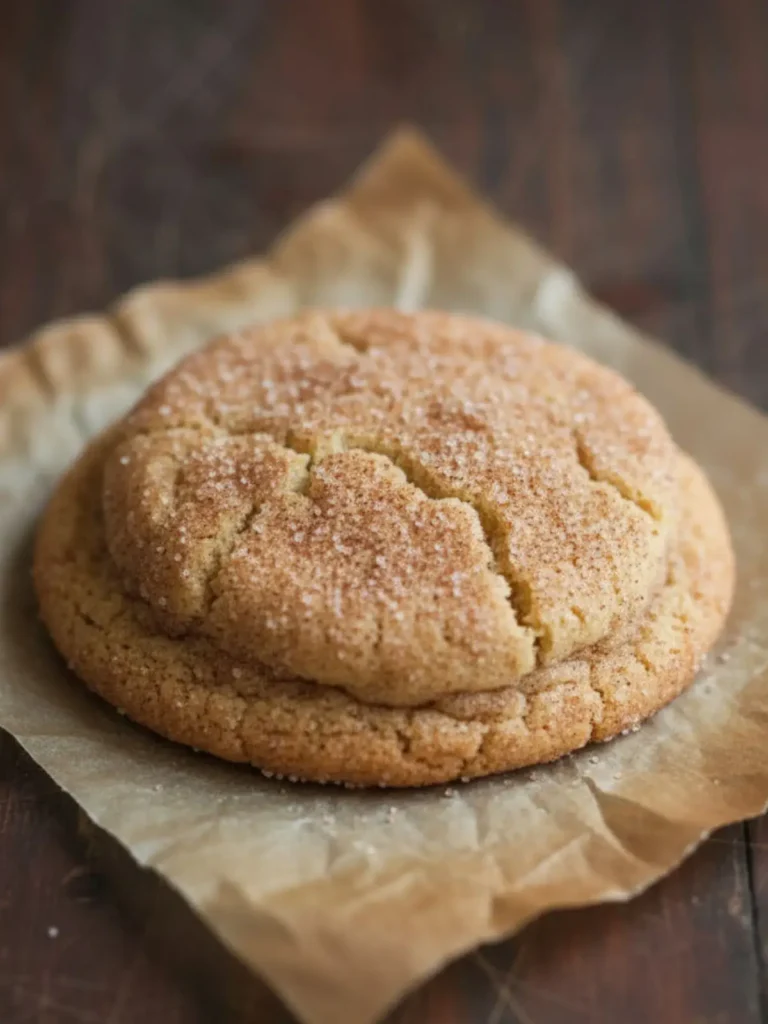 Snickerdoodles Cookies Macro close-up of a soft & thick snickerdoodle cookie showing detailed cinnamon sugar coating and delicate crackled surface texture.