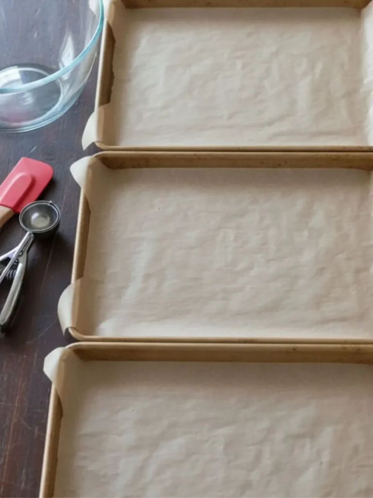 Snickerdoodles Cookies Parchment-lined baking sheets and mixing bowl arranged to begin preparing soft & thick snickerdoodles before mixing the dough.