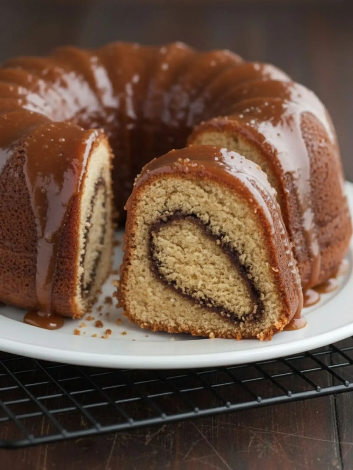 Close-up texture of Southern Hangover Cake showing buttery glaze sheen and tender crumb beneath the golden crust.