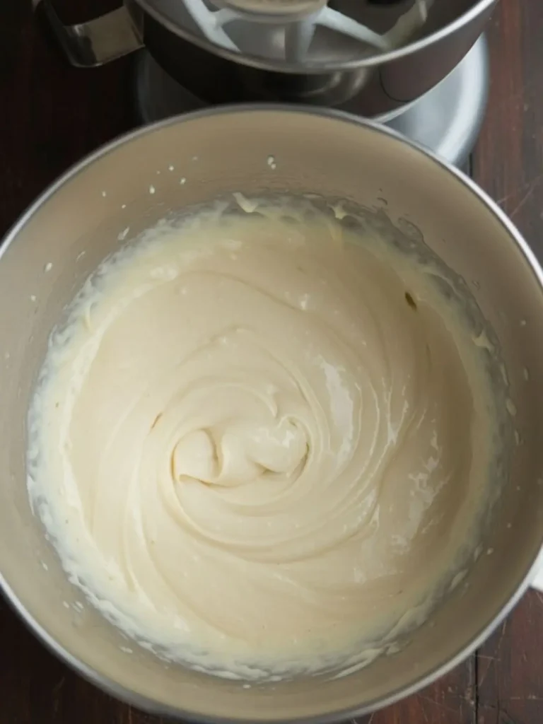 Southern Hangover Cake Cake flour, sugars, and butter blended for Southern Hangover Cake until the mixture resembles damp sand before adding liquids.